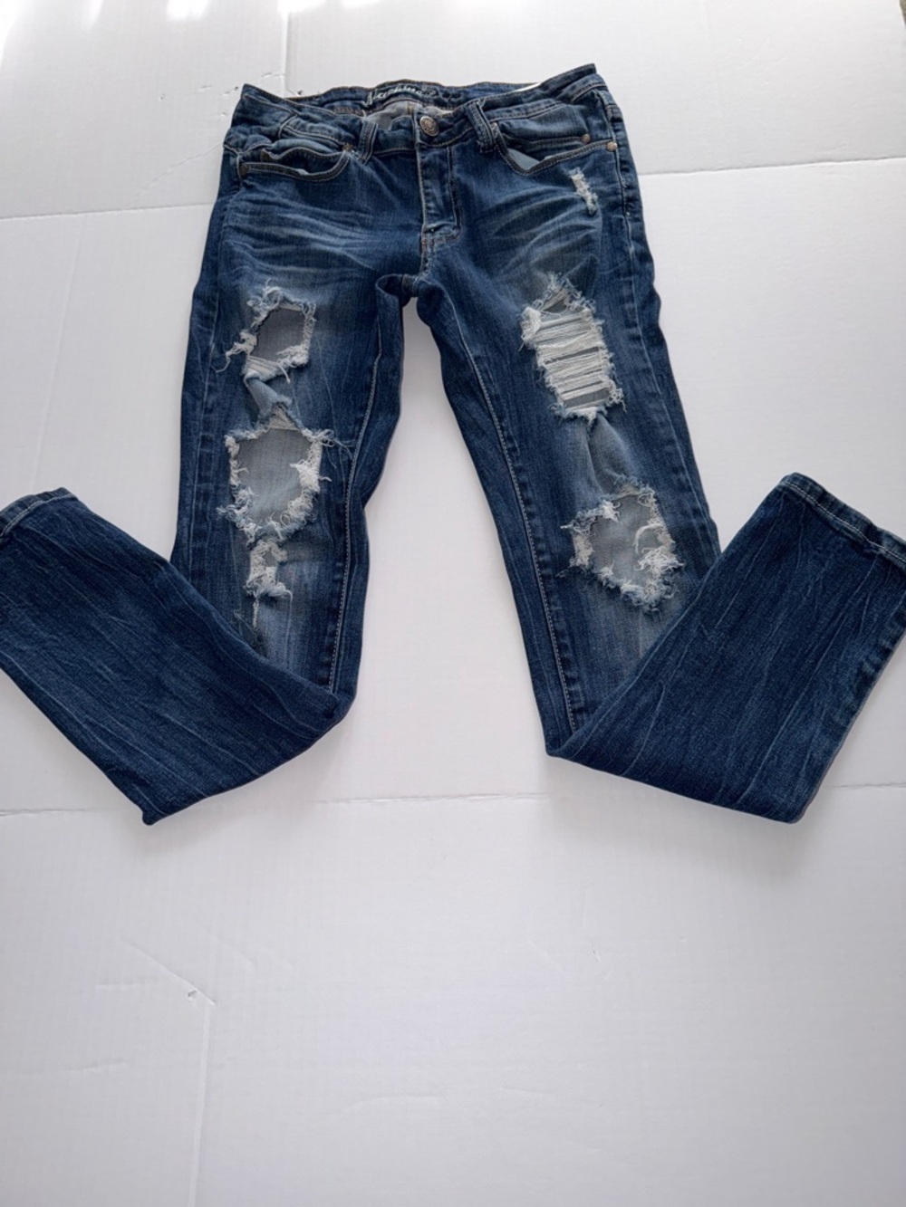 Women's Dark Blue Distressed Skinny Jeans Machine